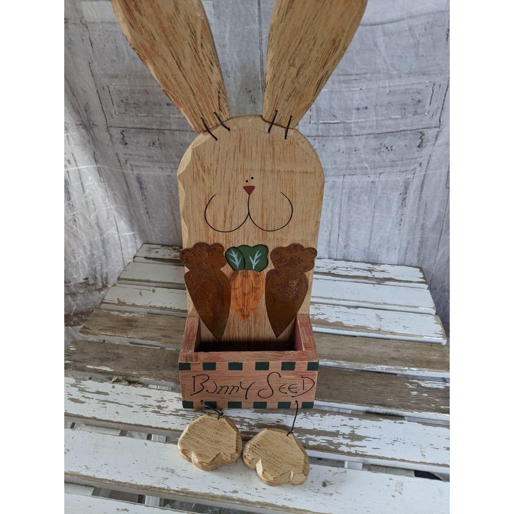 Cottontail Wooden‎ bunny rabbit basket Easter decor